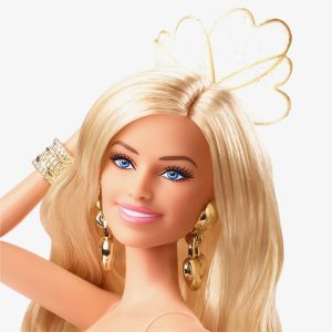 HP6JJ. Barbie the Movie  Margot Robbie as Barbie  in Gold Disco Jumpsuit  NRFB
