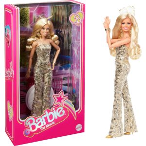 HP6JJ. Barbie the Movie  Margot Robbie as Barbie  in Gold Disco Jumpsuit  NRFB
