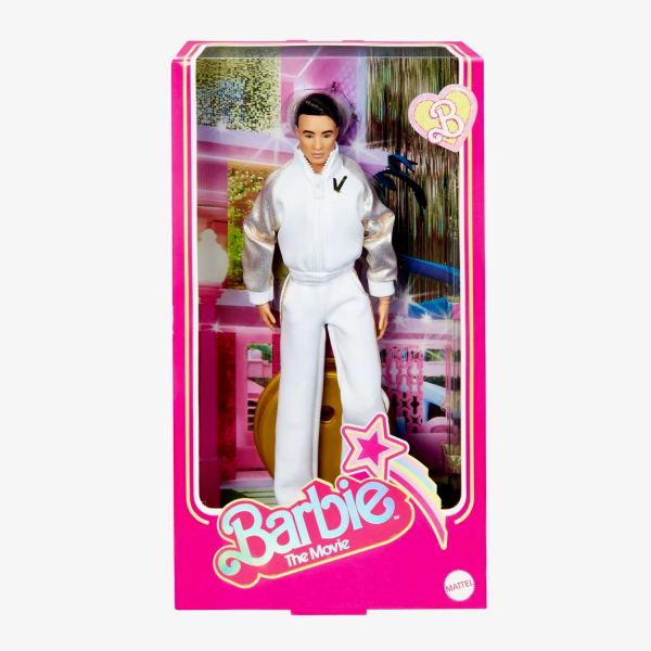 HPK04 Barbie the Movie Ken Doll in White and Gold Tracksuit