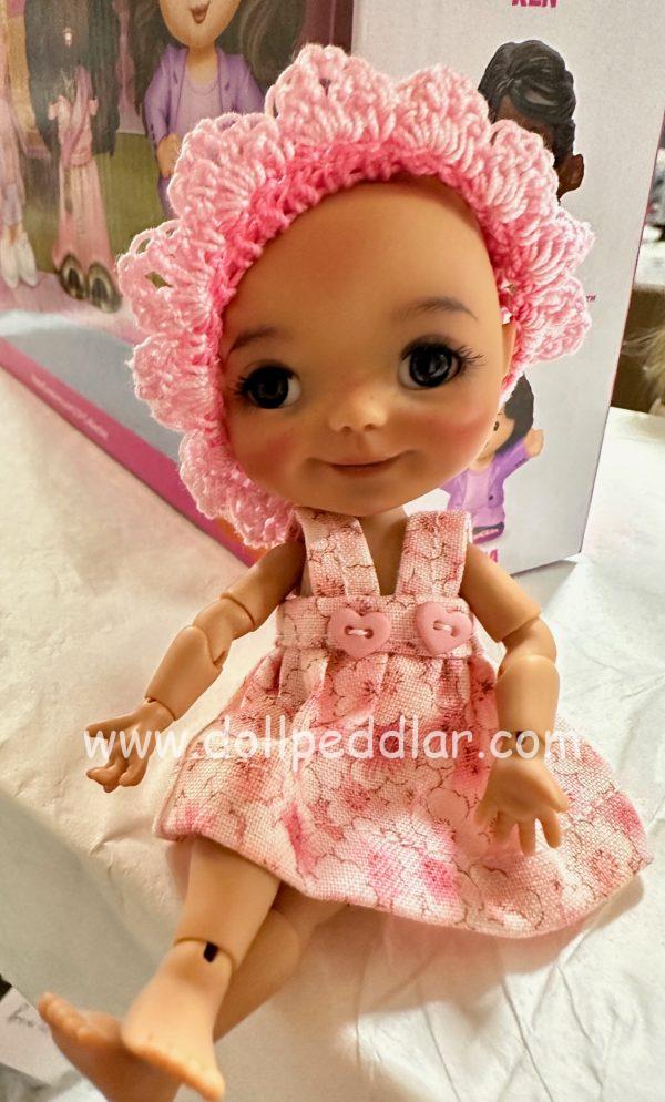 Pink floral dress with Crochet hat   Handmade Fits  dolls 4"-6" (11cm)