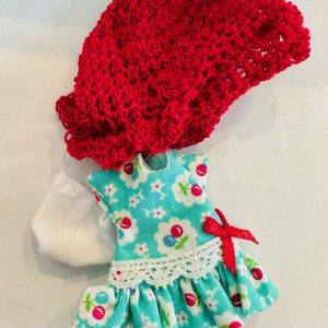 Mint Print Drop Waist Dress Set Handmade Fits 4″-6″ (11cm) dolls