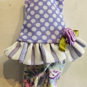 Lavender Polka Dot Dress with Floral Leggings Handmade its 4″-6″ (11cm) Dolls
