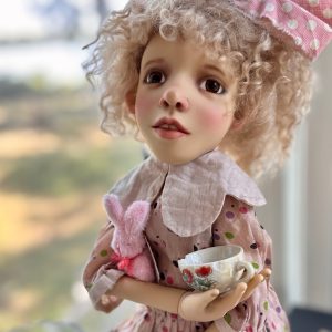 Connie Lowe Big Alice Anne 21″ One of A Kind Artist Edition, Vintage Polka Dot Batiste dress