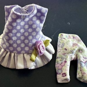 Lavender Polka Dot Dress with Floral Leggings Handmade its 4″-6″ (11cm) Dolls