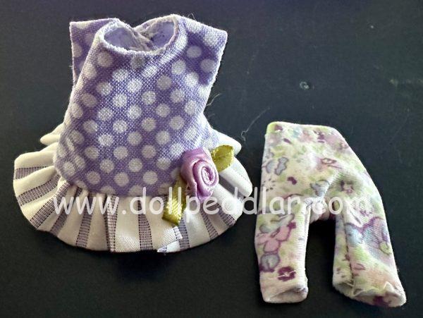 Lavender Polka Dot Dress with Floral Leggings Handmade its 4"-6" (11cm) Dolls