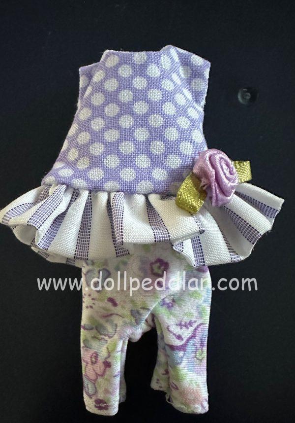 Lavender Polka Dot Dress with Floral Leggings Handmade its 4"-6" (11cm) Dolls - Image 3