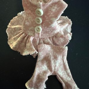 Mauve Floral Print Dress with Leggings Handmade Fits 4″-6″ (11cm) Dolls