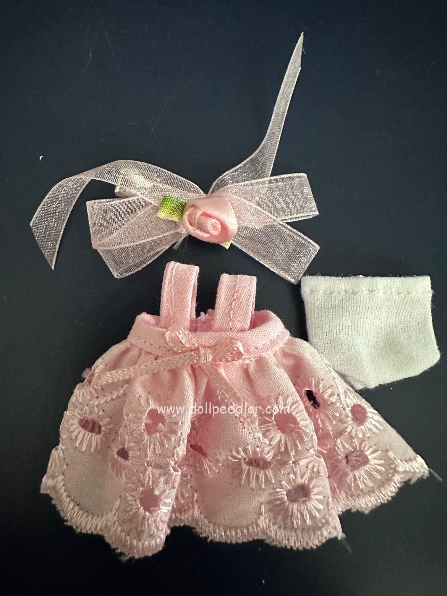 Pink Batiste Party dress, Hair accessory, panty .Handmade Fits 4"-6" (11cm) Dolls Sprout, Lati , similar - Image 3