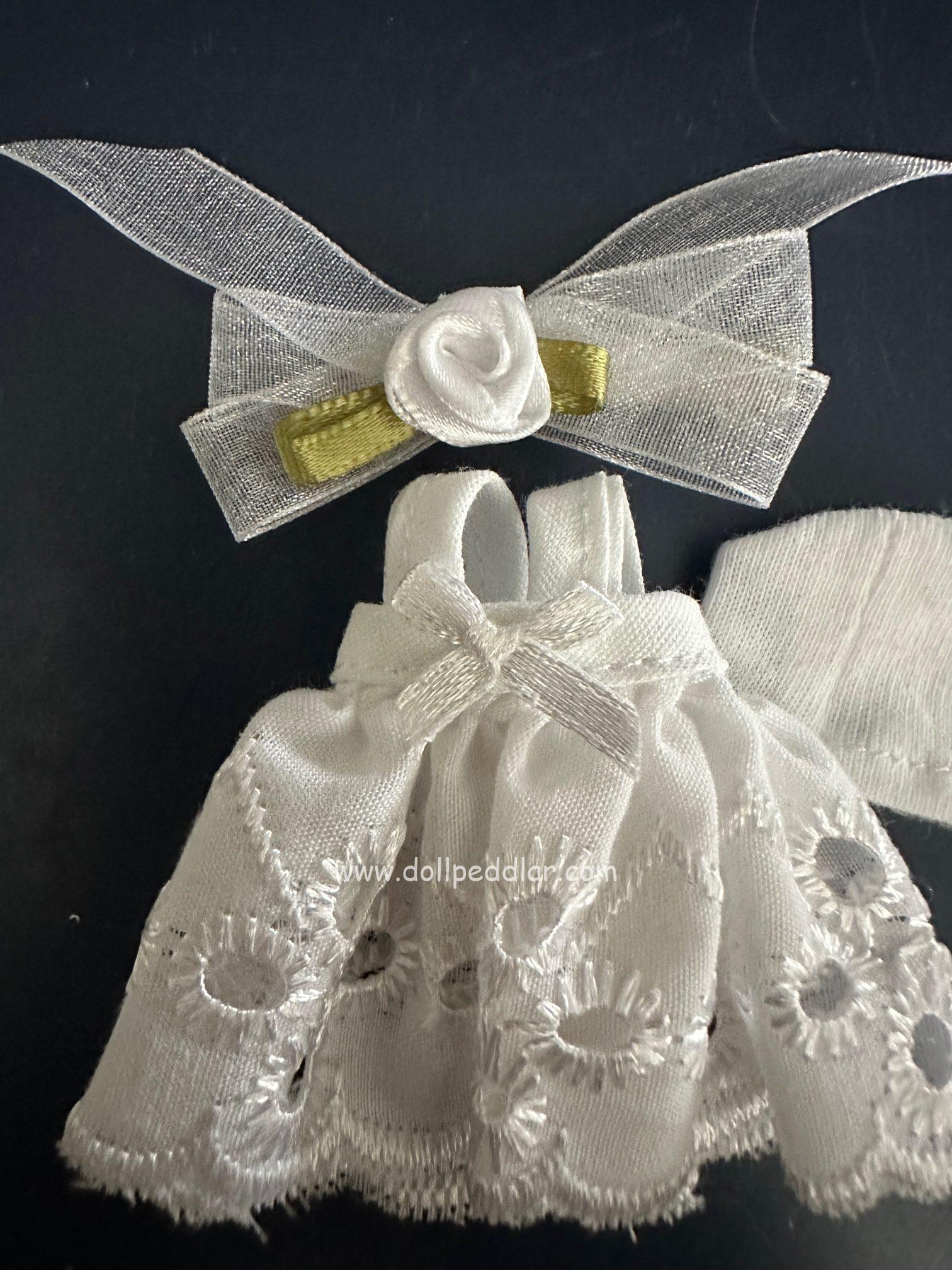 White Batiste Party dress, Hair accessory, panty .Handmade Fits 4"-6" (11cm) Dolls Sprout, Lati , similar - Image 3