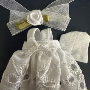 White Batiste Party dress,  Hair accessory, panty .Handmade Fits 4″-6″ (11cm) Dolls Sprout, Lati , similar