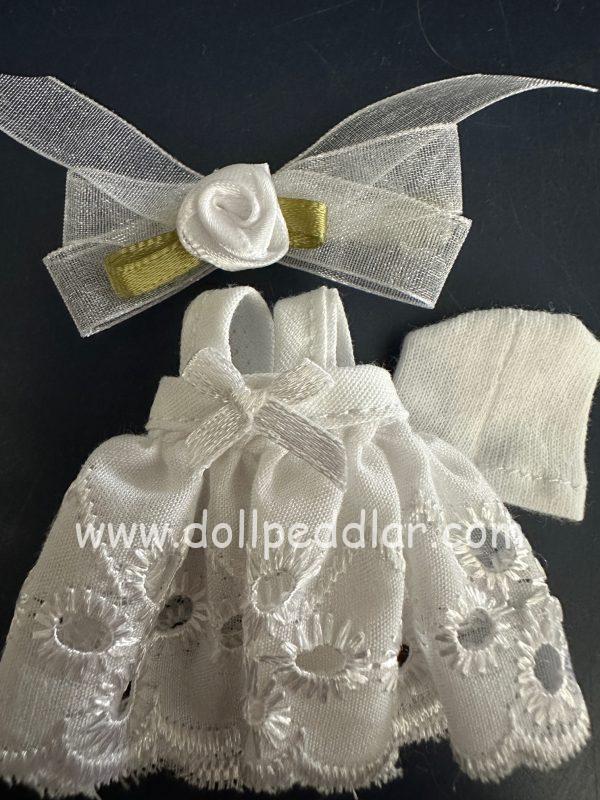 White Batiste Party dress,  Hair accessory, panty .Handmade Fits 4"-6" (11cm) Dolls Sprout, Lati , similar