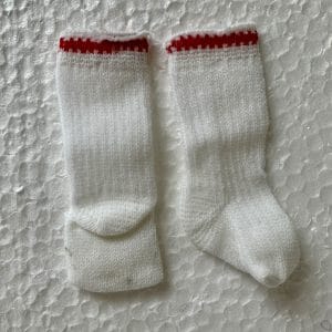 White Tube Socks with Red Detail 2.5″ (fits 30mm foot)