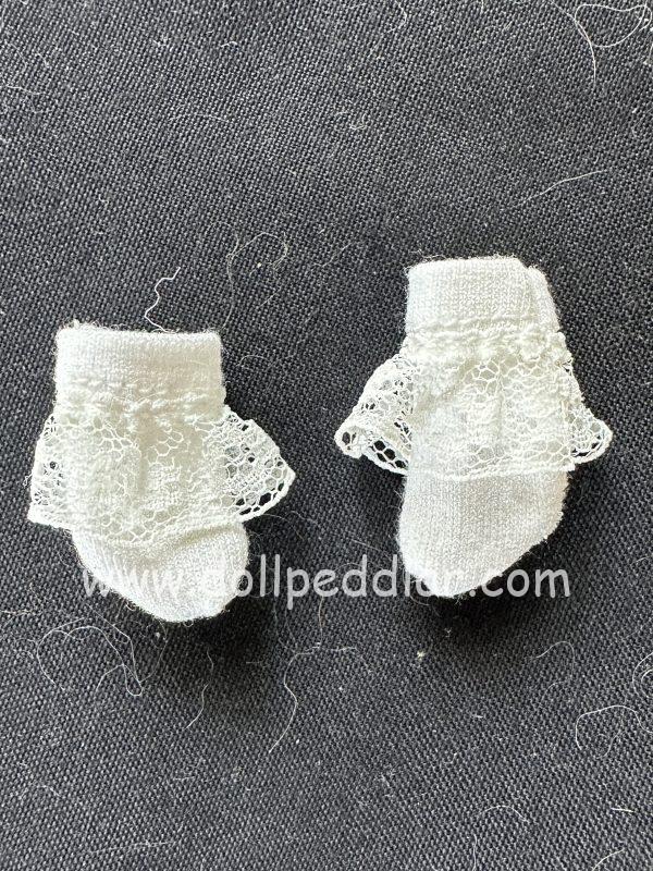 Tiny White Socks with Lace Fringe 6" Dolls (fits 11mm foot)