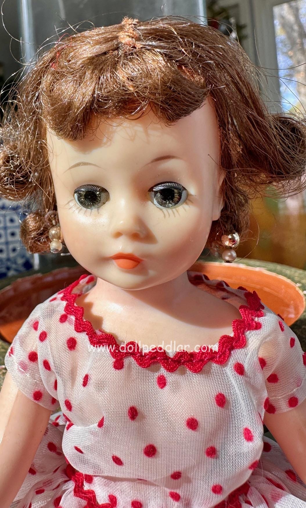 Vintage Cissette 1957 Original Bent Knee Doll Wearing Sheer White Dress w/Red Velvet Dots NO BOX - Image 3