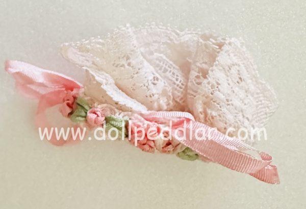 Small Pink Floral Headband with Veil on Back 3" Circumference - Image 2