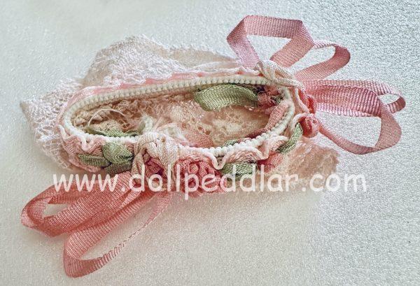 Small Pink Floral Headband with Veil on Back 3" Circumference