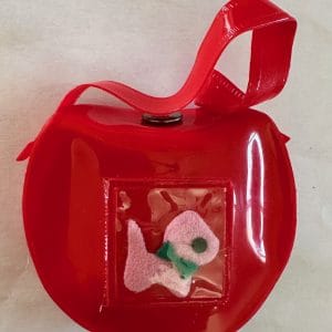Red Plastic Hand Bag w/ Felt Puppy