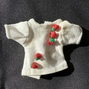 Tiny White Shirt with Red Resin Strawberries 2″