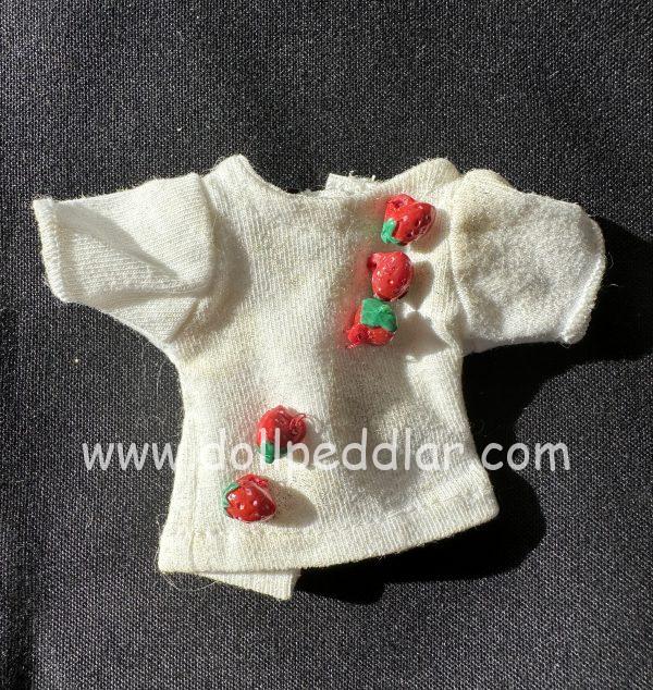 Tiny White Shirt with  Red Resin Strawberries 2"