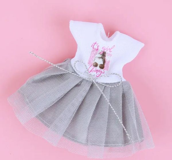 Grey Skirt T-Shirt Dress for 6" Dolls (4" Long)