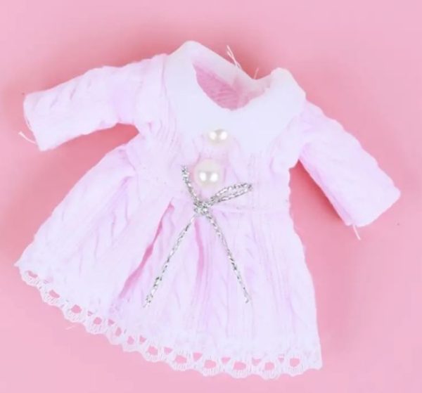 Pink Sweater Dress with White Collar and Pearl Buttons for 6" Dolls (4" Long)
