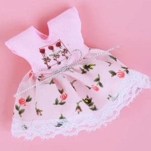 Pink T-Shirt Dress with Rose Skirt (4″ Long)