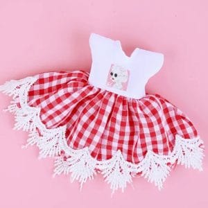 T-Shirt Dress with Red Gingham Skirt (4″ Long)