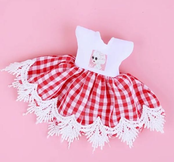 T-Shirt Dress with Red Gingham Skirt (4" Long)