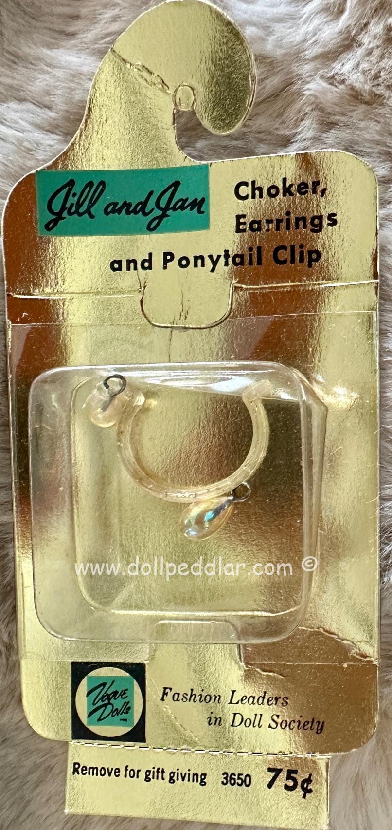 Vintage 10-12" dolls Vogue never opened packet 'Jill and Jan' choker, Earrings, ponytail clip