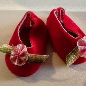 Rosey red ballet  flats with rosette   handmade – fits 8″ dolls