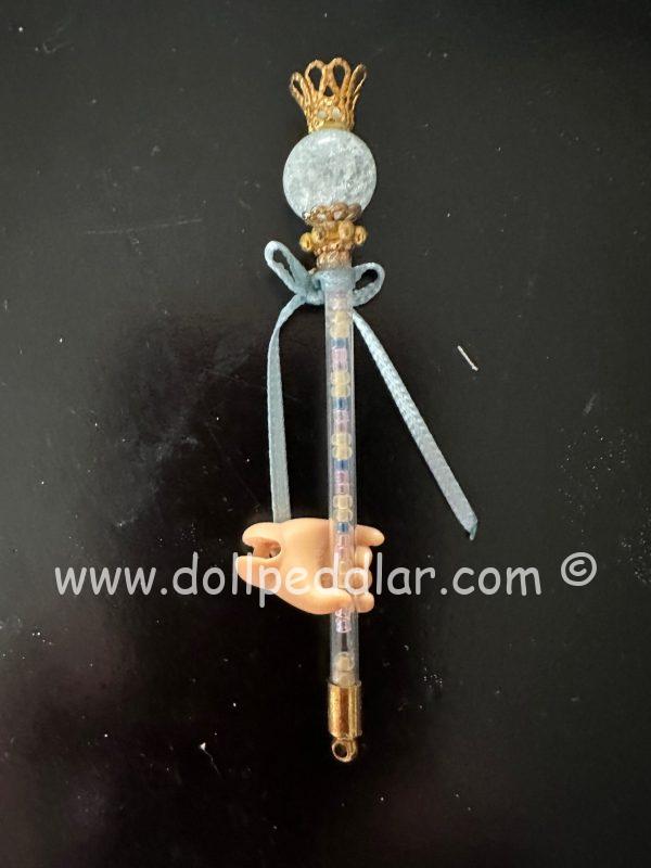 Scepter with blue ribbons and beading.  Grab hand in tan resin is included.  Mint. Suitable 4" - 10" dolls - Image 5