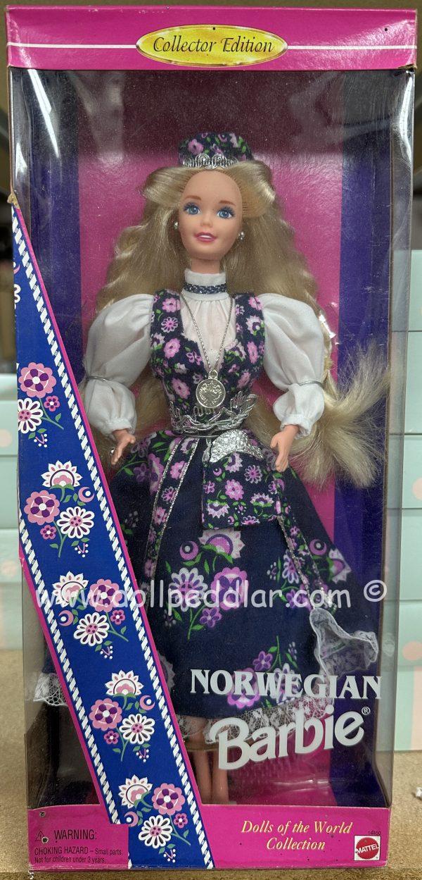 RARE 14450 Norwegian Dolls of the World Barbie in Purple Dress - Image 2