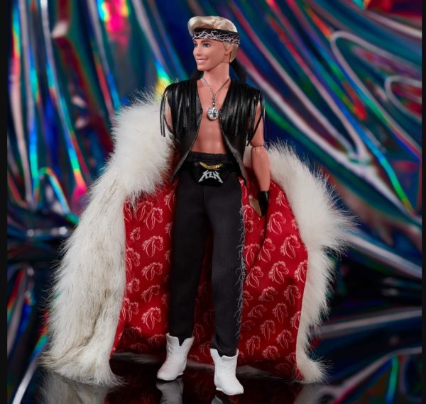 Barbie the Movie  Ken Doll in Faux Fur Coat and Black Fringe Vest NRFB in Shipper - Image 3