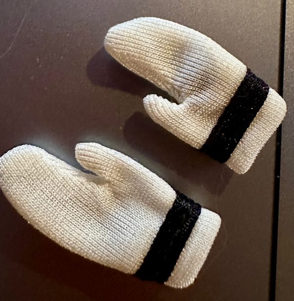 Vintage White Knit Short Gloves with Black Stripe (Fits Barbie)