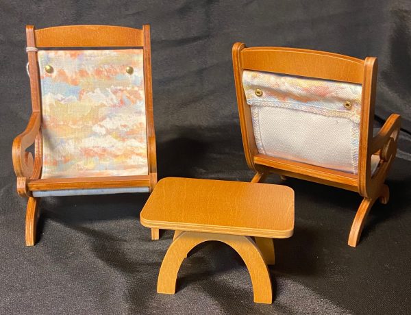 Furniture: Brown Wood and Canvas Deck/Arm Chairs and Table Set (12" - 1/6 Size) - Image 2