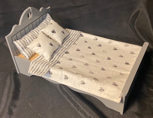 Furniture: Gray Wood Bed (For 10-14" Dolls) 8" x 14"