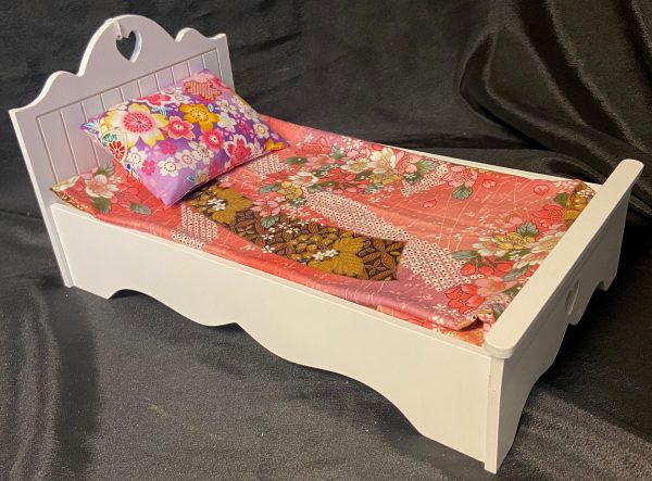 Furniture: White Wood Bed (For Dolls 10-14") 8" x 14"