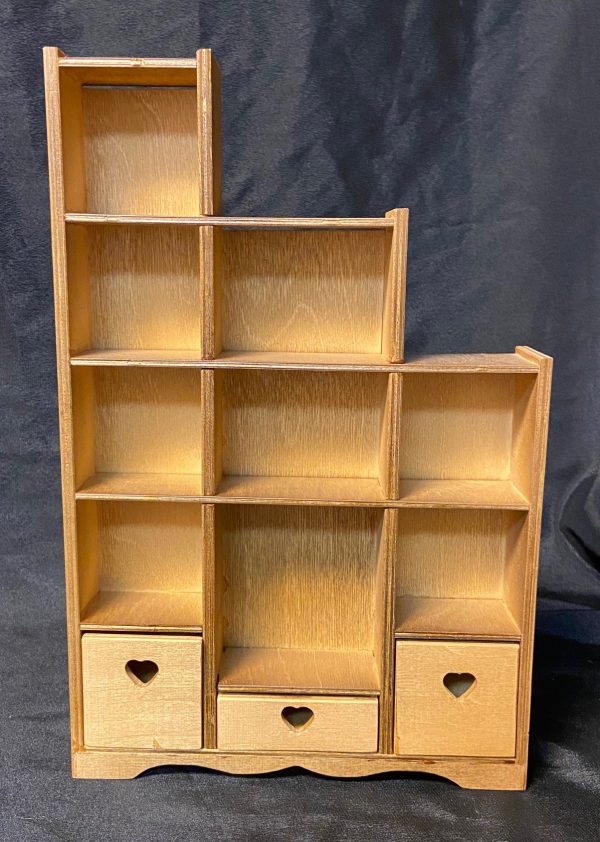 Furniture:  Wood Stair Step Bookcase with Drawers 8.75" x 13" x 2"