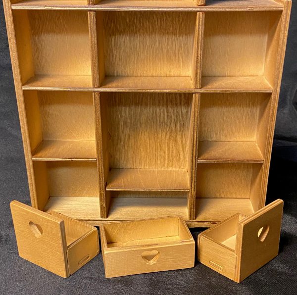 Furniture:  Wood Stair Step Bookcase with Drawers 8.75" x 13" x 2" - Image 2