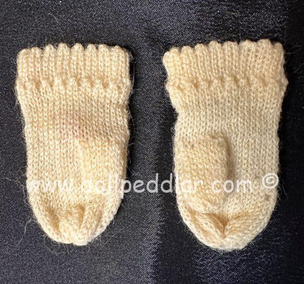 3" Doll Mittens, Cream Knit Mittens with Embroidered Design - Image 4
