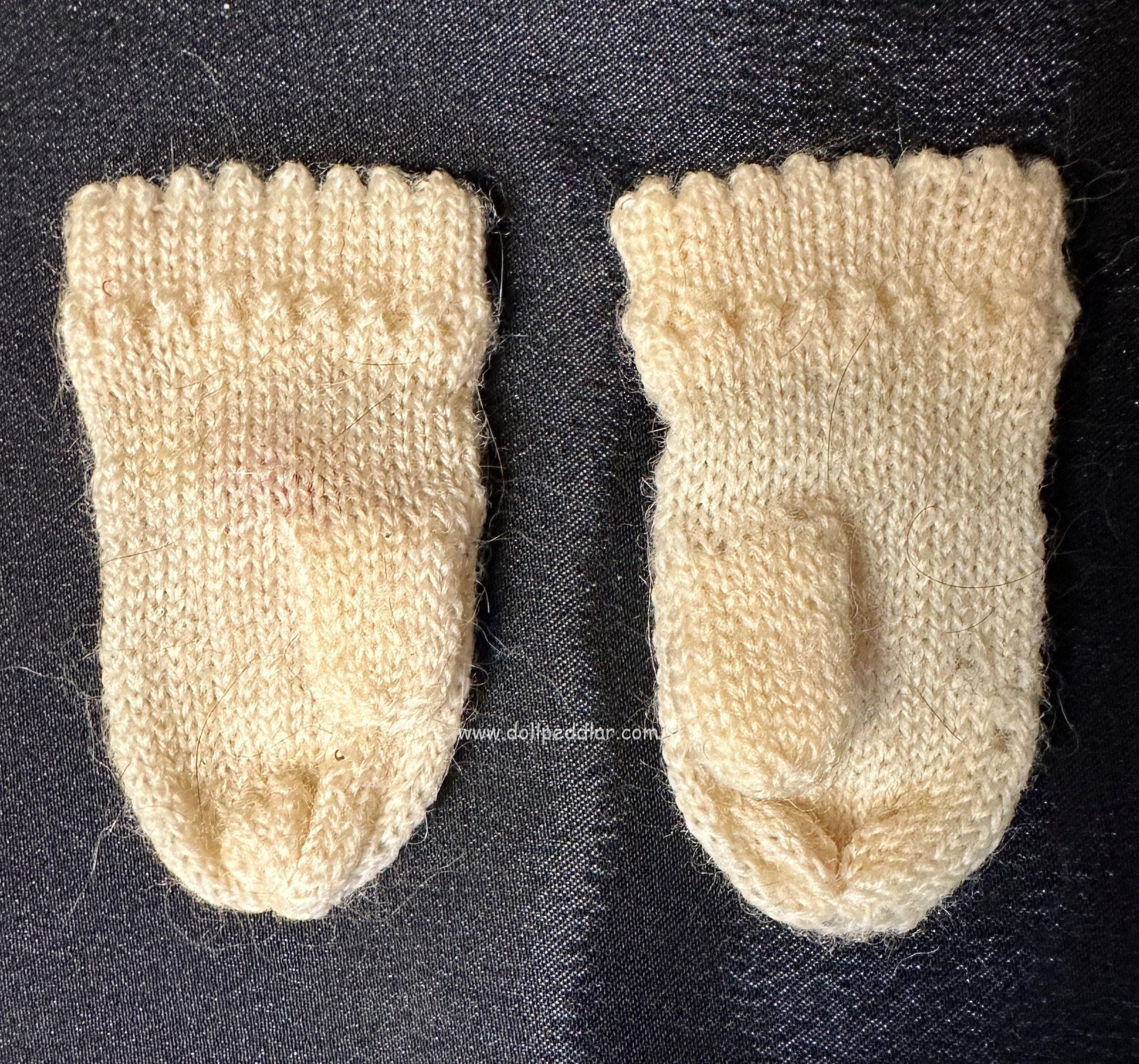 3" Doll Mittens, Cream Knit Mittens with Embroidered Design - Image 4