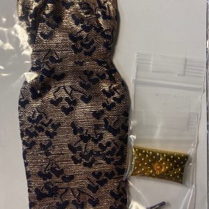 Vintage Barbie Gold & Black Lame Sheath Dress w/Purse and Shoes MINT