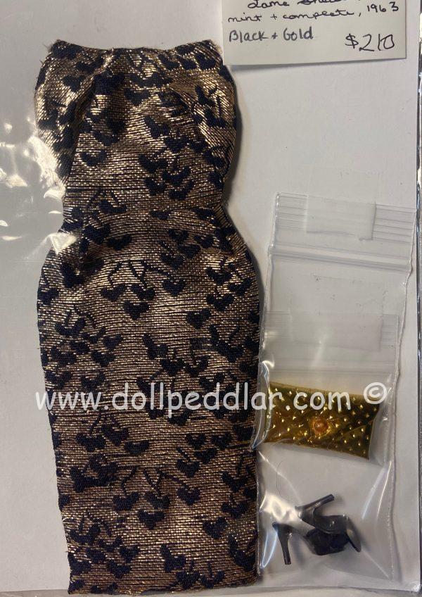 Vintage Barbie Gold & Black Lame Sheath Dress w/Purse and Shoes MINT