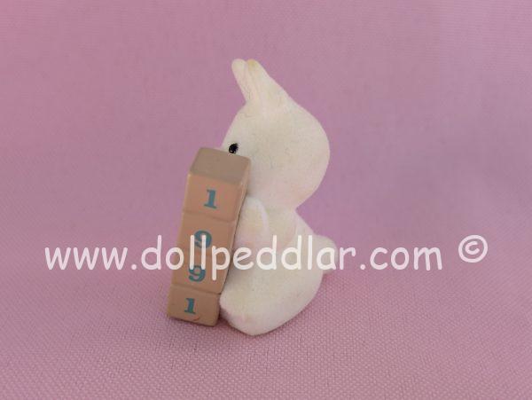 1991 Vintage Merry Miniatures Flocked Bunny with Baby Blocks - Image 2