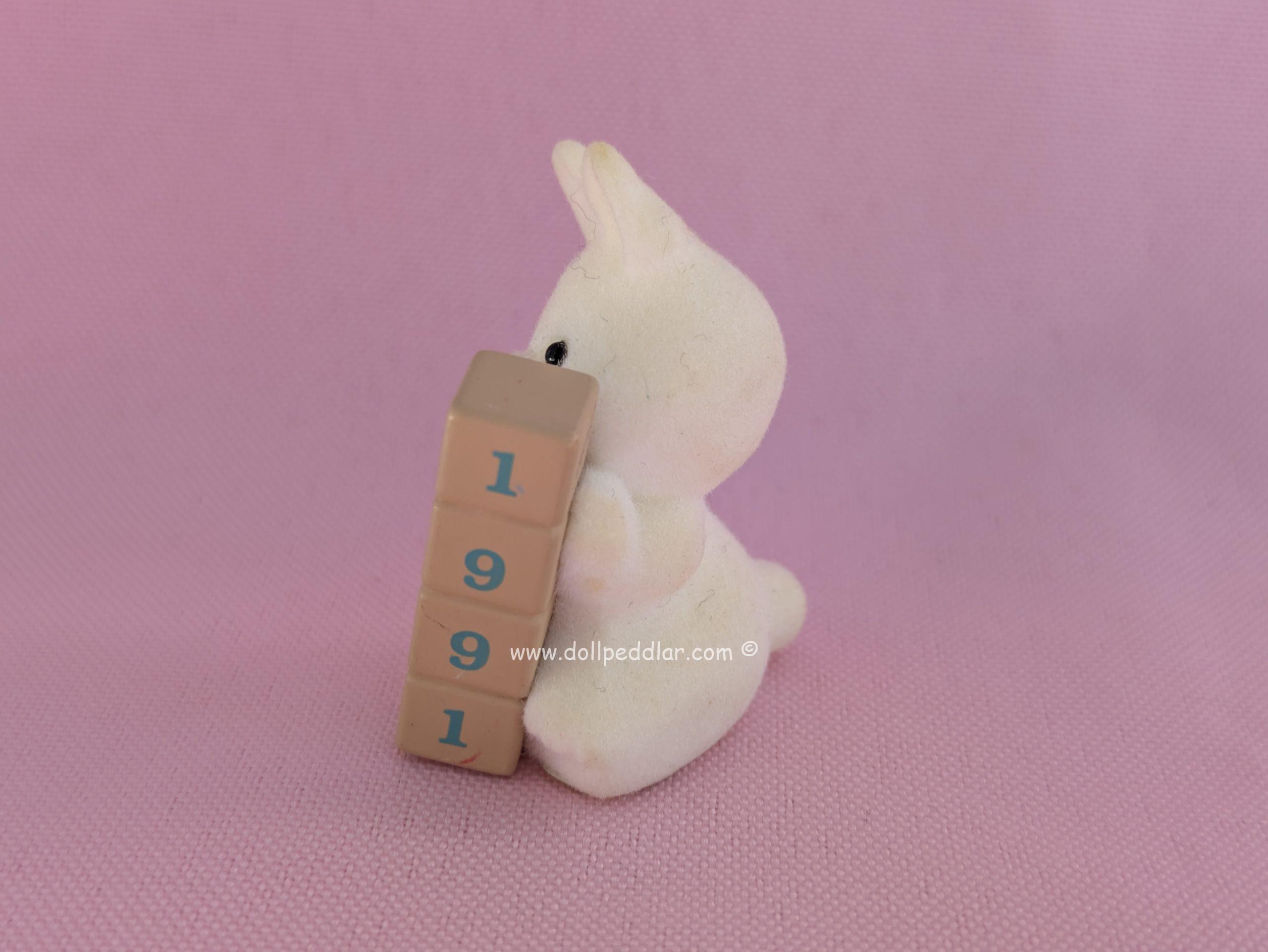 1991 Vintage Merry Miniatures Flocked Bunny with Baby Blocks - Image 2