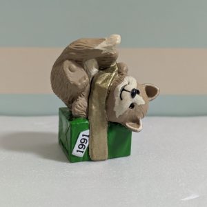 1991 Vintage Merry Miniatures Puppy Playing with Present