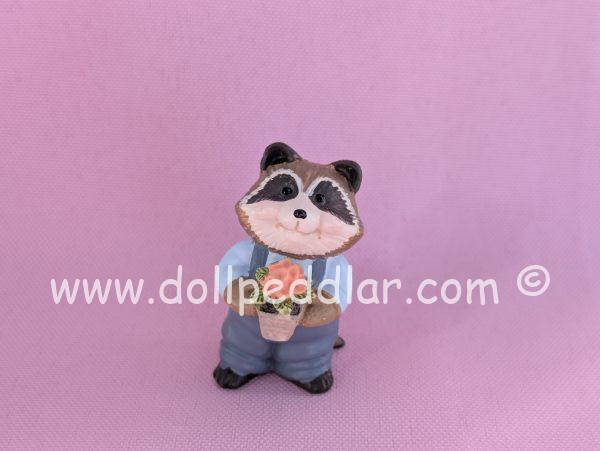 1994 Vintage Merry Miniatures Raccoon Holding Flowers - Image 3