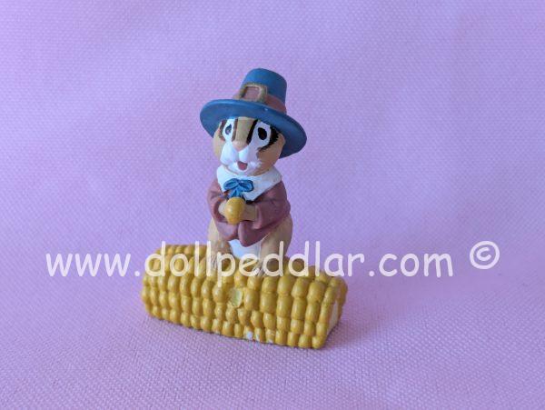 1995 Vintage Merry Miniatures Chipmunk Sitting on Ear of Corn