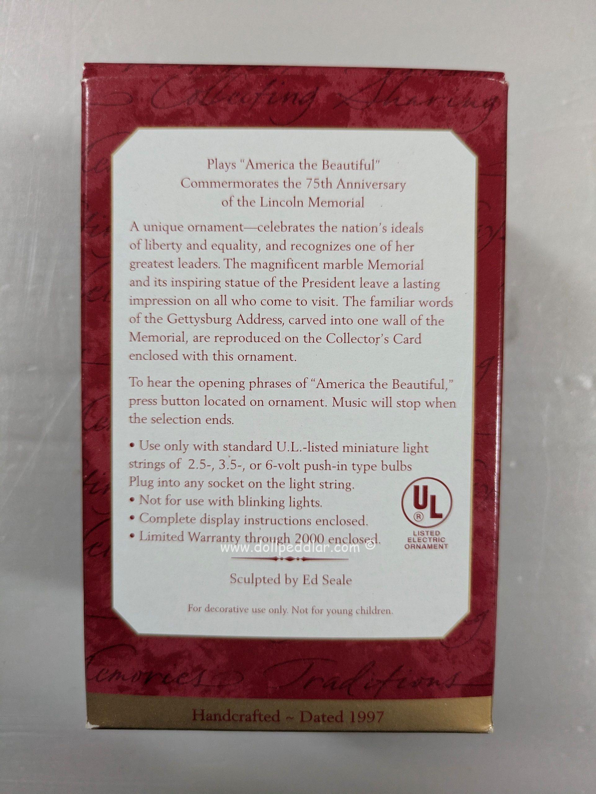 Hallmark Ornament Lincoln Memorial 1997 NRFB - Image 2