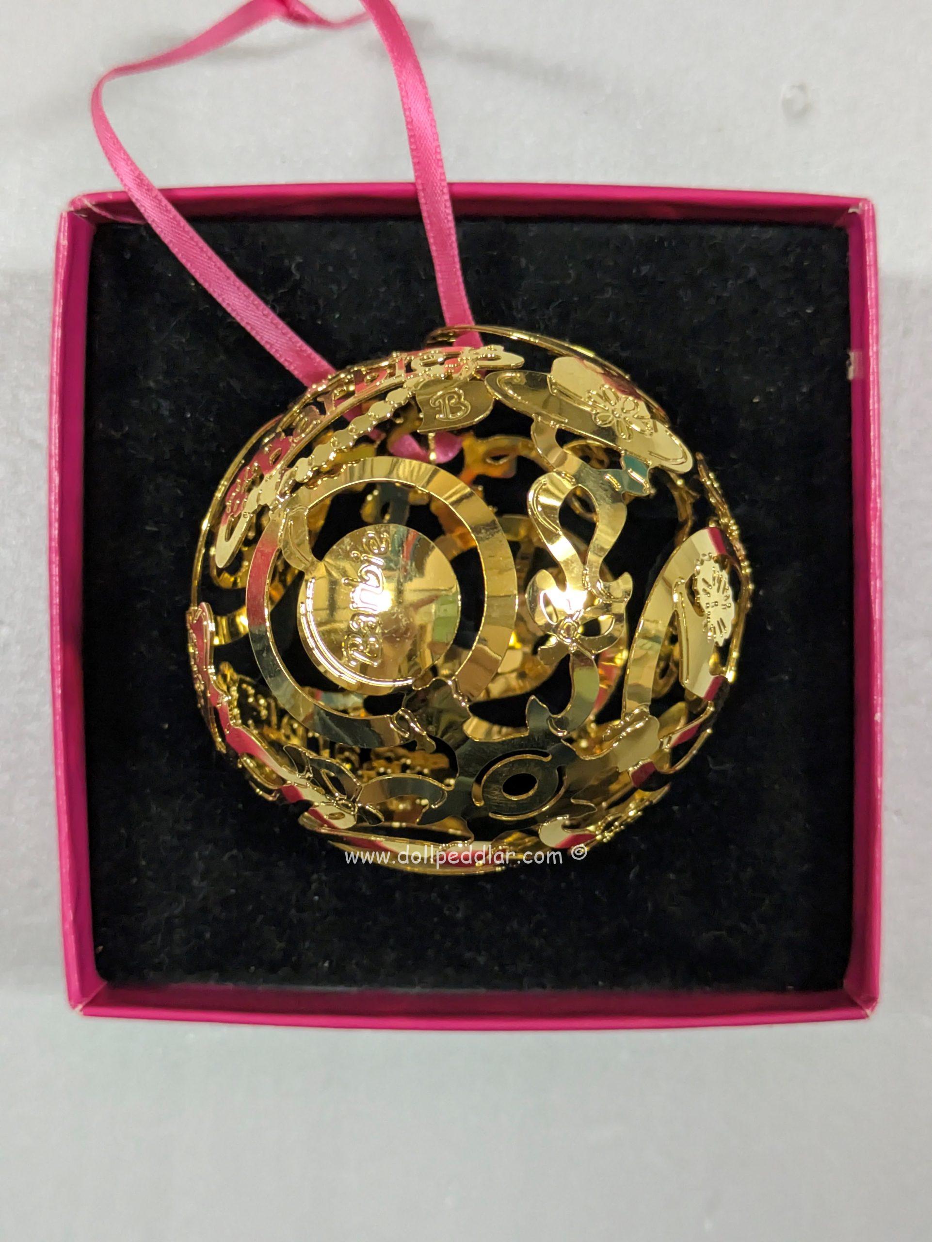 BARBIE Ball Ornament FAO Exclusive 24k Gold finish filigree & Barbie cutouts in Box Retired - Image 7